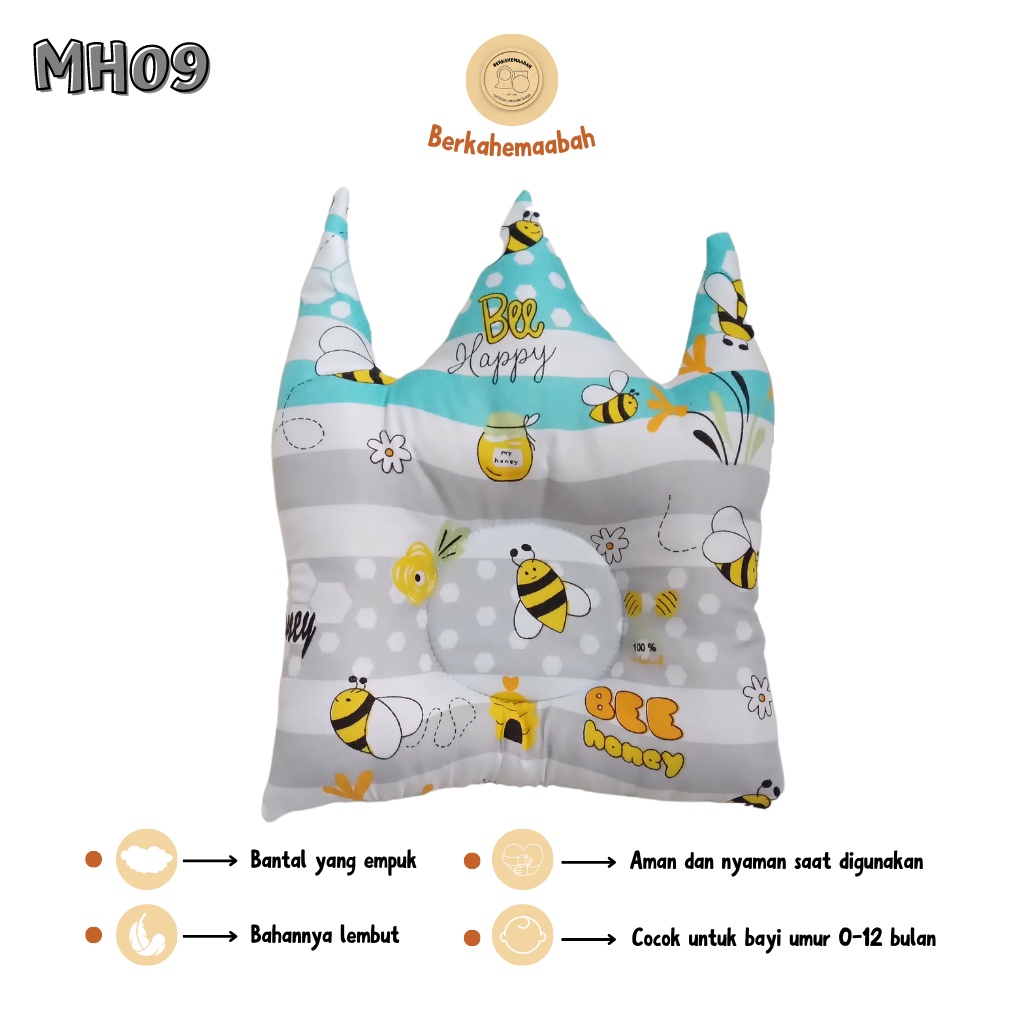 (BEE HAPPY) Bantal Bayi Anti Peyang Mahkota Series | Bantal Bayi | Flat Head Prevention Pillow | Bantal Mahkota Series