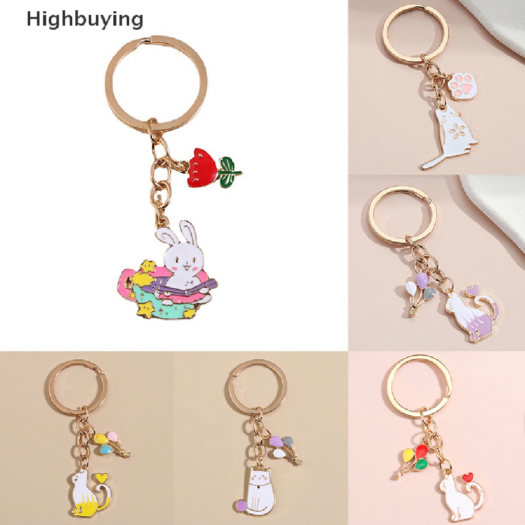 Hbid Gantungan Kunci Balon Hati Kucing Lucu Enamel Key Chains Hadiah Untuk Aksesoris Handbag Glory