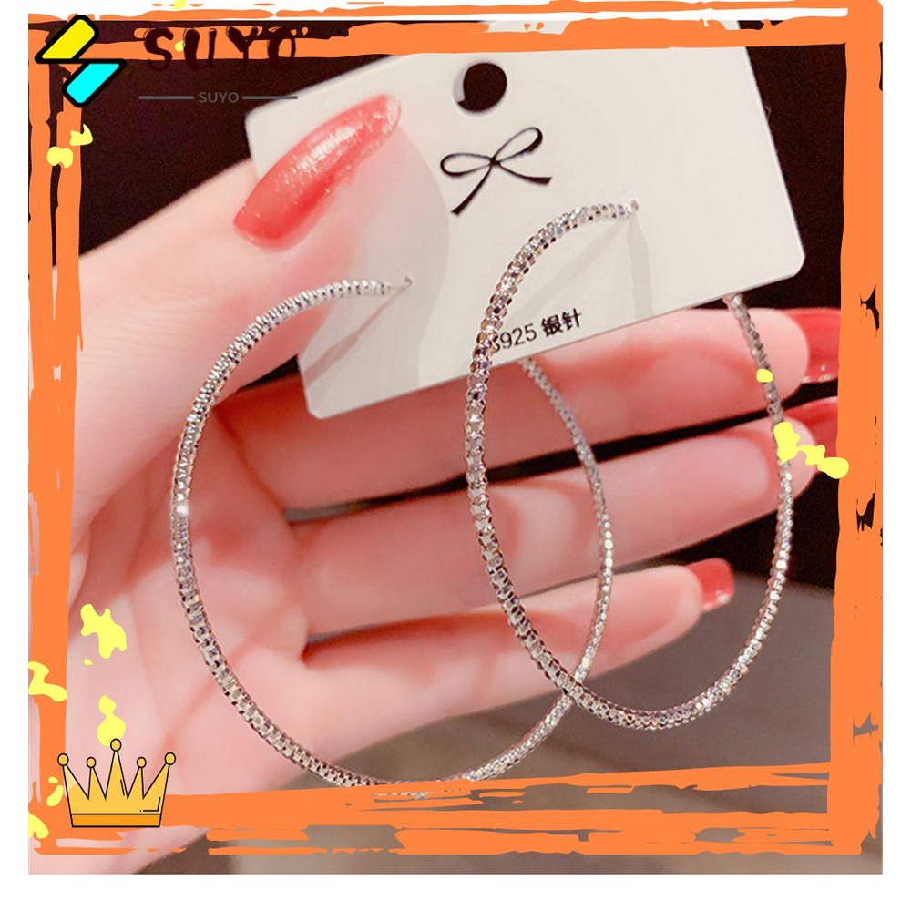 Suyo Anting Hoop Bulat Pesta Fashion Pernikahan Pertunangan Lingkaran Besar Zirkon Kristal Cantik