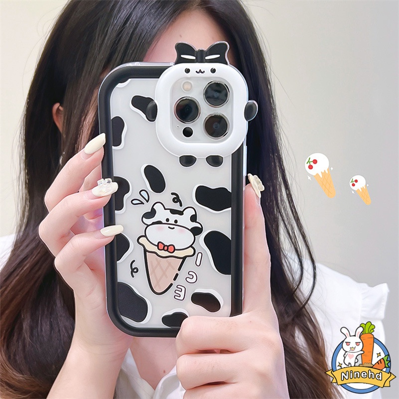 IPHONE Casing Kompatibel Untuk Iphone14 13 12 11 Pro Max X Xr Xs Max7 8 6 6s Plus Se2020 Hitam Putih Motif Sapi Casing Ponsel Monster Kecil Shockproof Silicone Soft Case Cover Pelindung