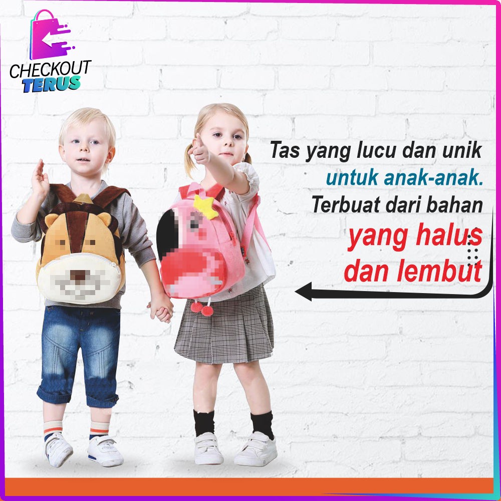 CT T41 Tas Ransel Anak Backpack Anak Karakter Hewan Bahan Boneka Ransel Anak Sekolah Karakter Animal