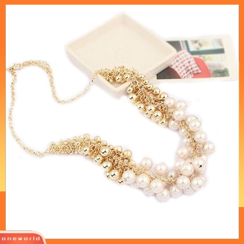 {oneworld} Wanita Fashion Multilayer Mutiara Imitasi Choker Kerah Bib Statement Chain Necklace