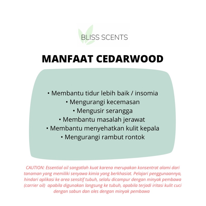 Bliss Cedarwood Essential Oil Aromatherapy 100% Murni Therapeutic Grade Aromaterapi