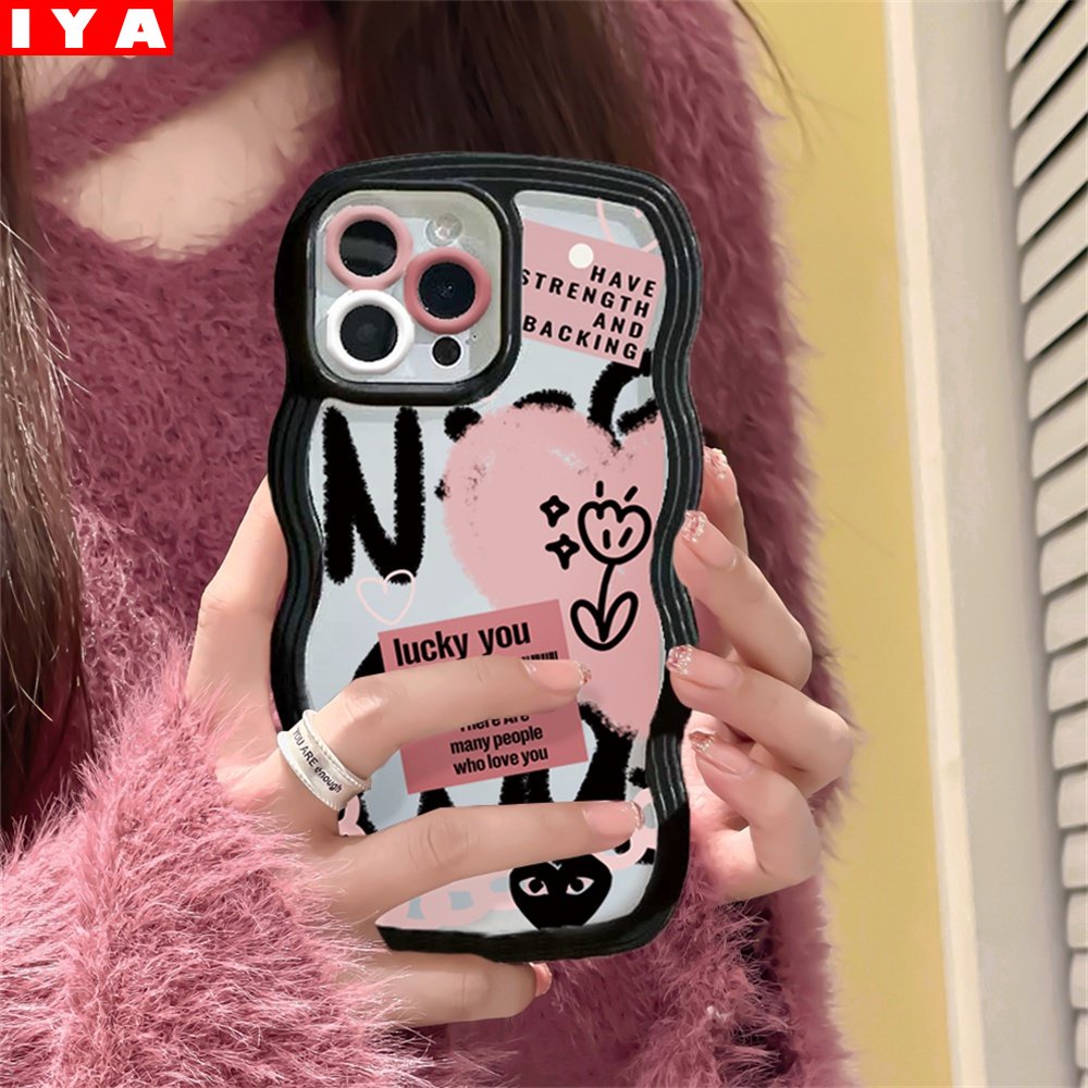 Casing Love Heart Flower Case OPPO A78 A17 A17K A77S A57 A16K A16 A15S A55 A95 A96 A94 A76 A12 A5s A54 A7 A53 A3s A31 A52 A92 F9 F11 A1K Reno5F Bingkai Gelombang Lembut Grafiti Keren Bening Phone Cover