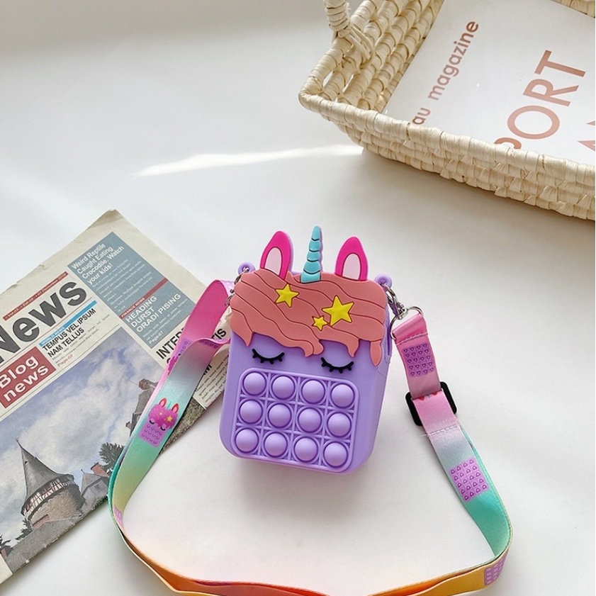 Tas Pop It Unicorn Anak Perempuan / Tas Lebaran Anak Lucu Silicone CBKS LC