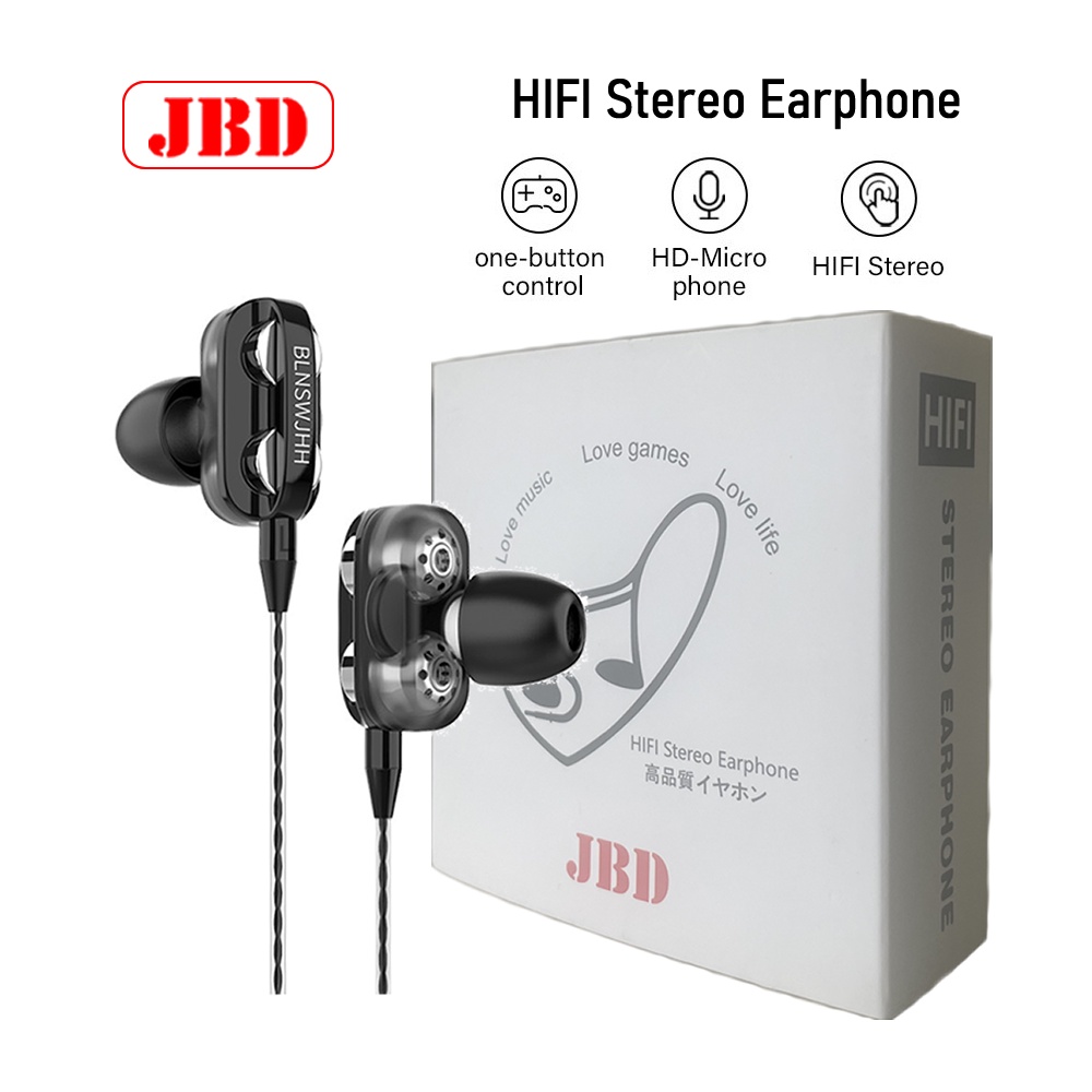 Headset 4D Bass Double Speaker Stereo 3.5MM Wired Head Phone Murah Dual Drive with Mic earphone