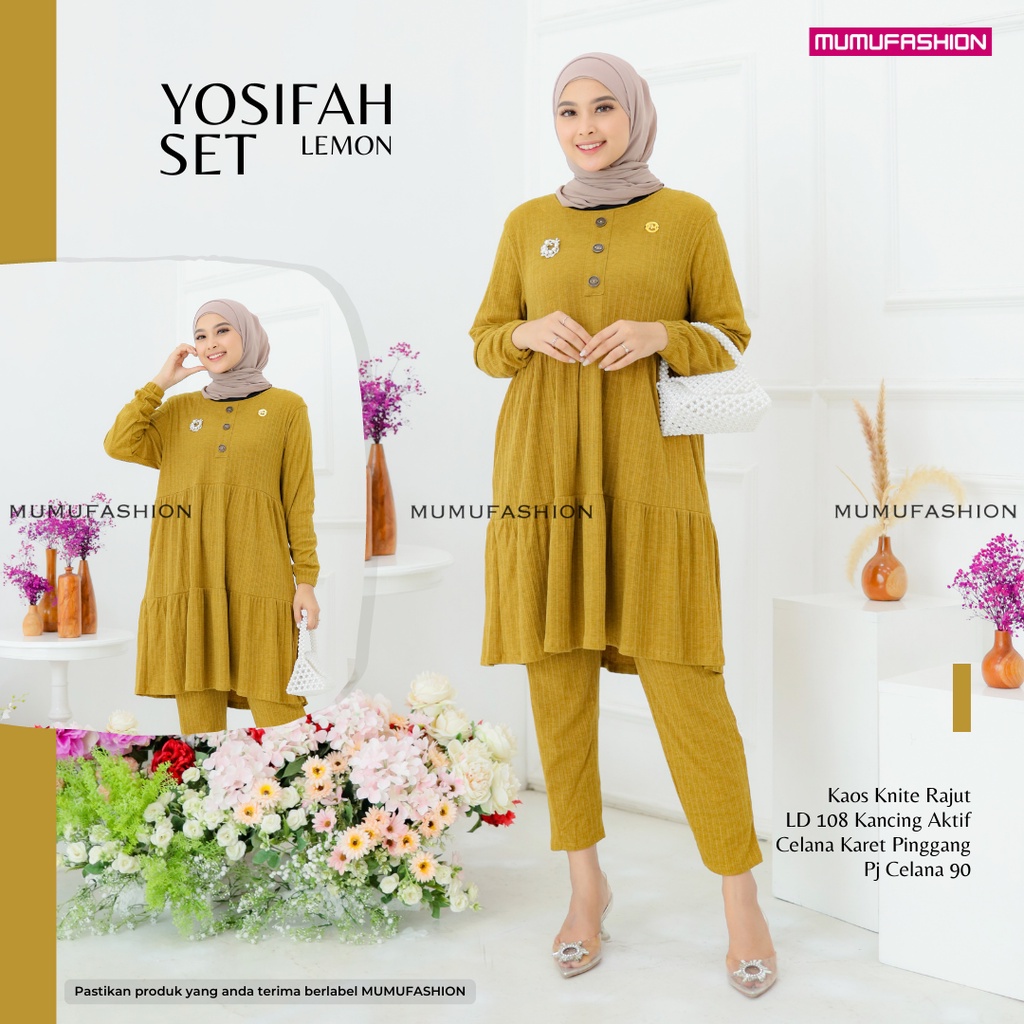 AJR - YADIRA YOSIFAH SET Setelan Wanita Tunik Dan Celana Bahan Kaos Knit Jumbo Premium by MUMUFASHIO