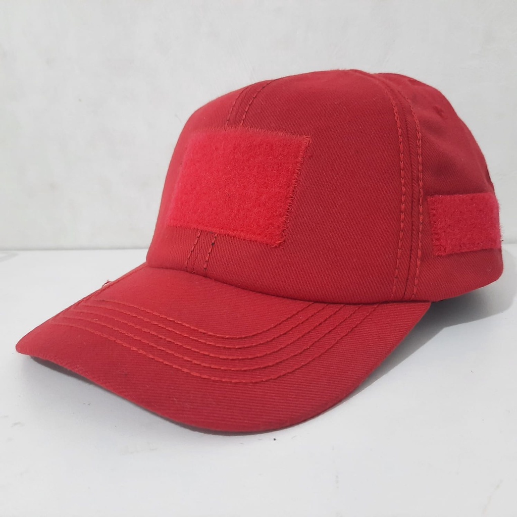 Topi Baseball Merah Canvas Velcro Perekat / Topi Merah Pemadam Damkar