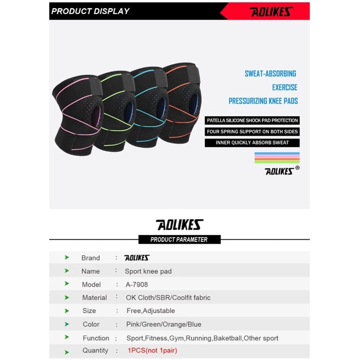 (COD) AOLIKES 7908 Knee Pad Pelindung Lutut Knee Support Dekker Deker Gym Fitness