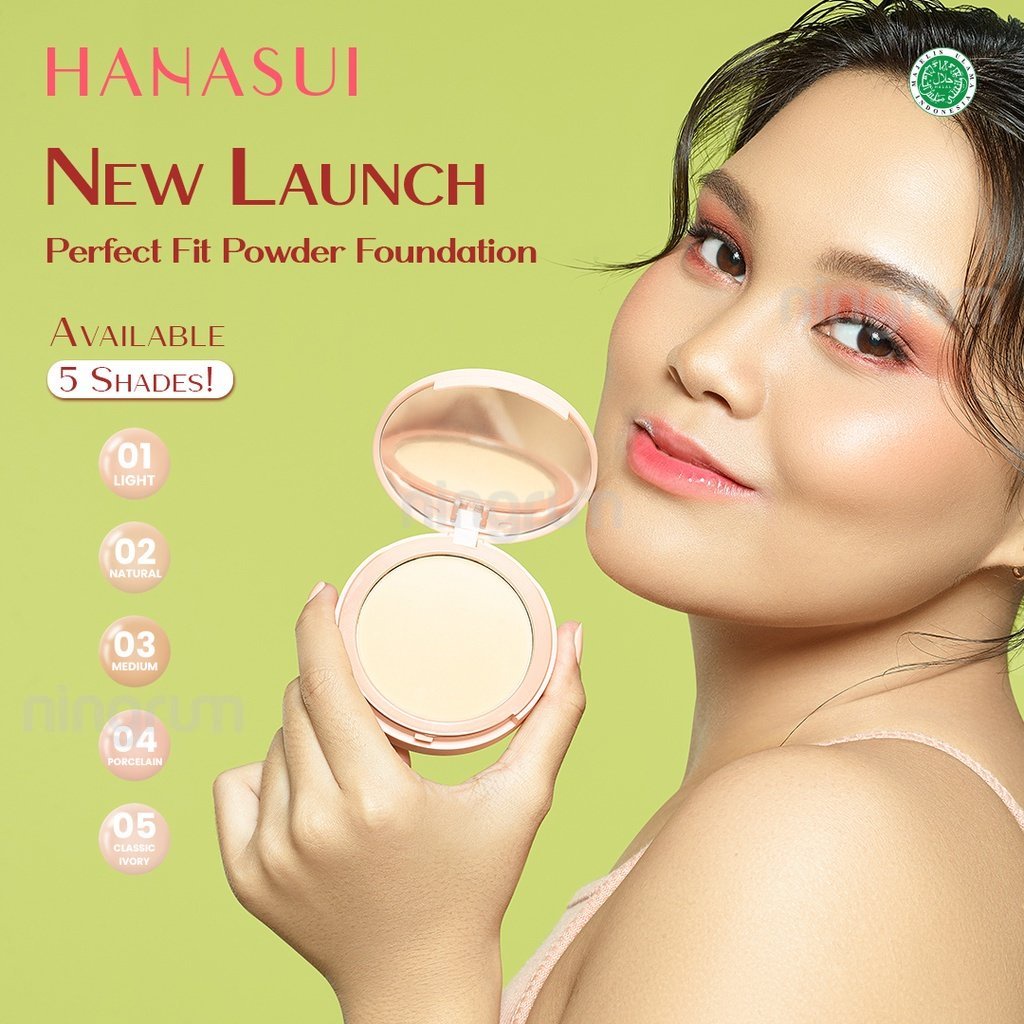 Ningrum - HANASUI Perfect Fit Powder Foundation | Bedak Padat Compact TWC With UVA + UVB &amp; Pollution Protection Control | Shine &amp; Long Wearing Soft Matte Natural Finish Blur Imperfections Cushion Setting Loose Blush Lip Original BPOM - 5012