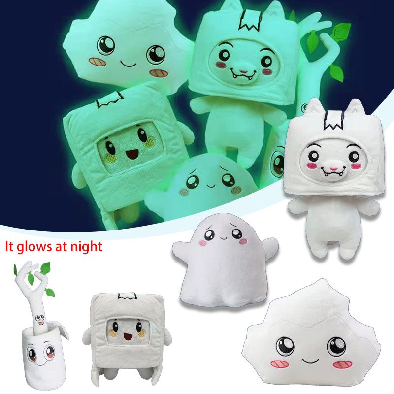 Lankybox Animasi Kawaii Luminous Plush Toy Fox Kotak Persegi Isi Batu Lembut