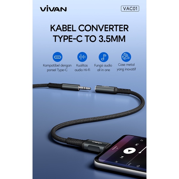 Vivan VAC01 USB-C to 3.5mm Headphone Jack Adapter Samsung Apple Type C