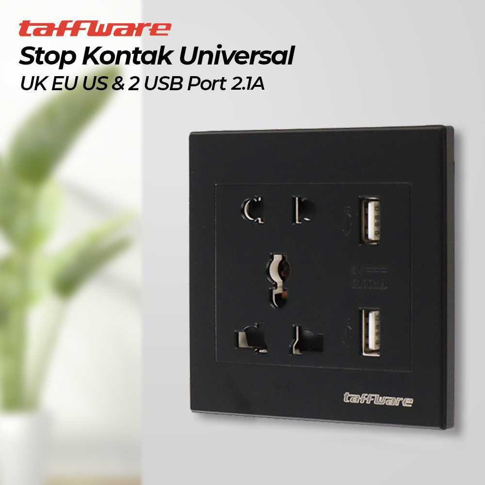 Taffware Stop Kontak Universal Wall Socket UK EU US &amp; 2 Port USB 2.1A - Y1-001