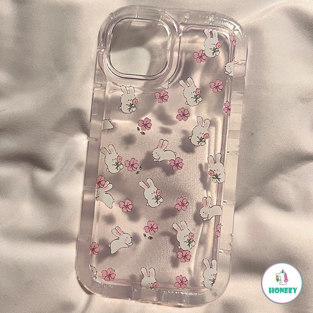 IPHONE Korea Bunga Kelinci Hewan Airbag Air Cushion Puff Phone Case Kompatibel Untuk Iphone14 13 12 11 Pro Max Shockproof Lembut TPU Back Phone Cover