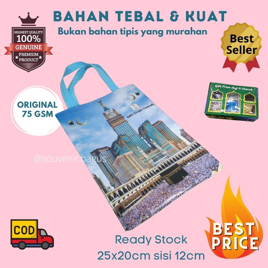 Tas Souvenir Haji Umroh Mekkah Kakbah Masjidil Haram Biru Muda Gift Hajj Umroh Arab Manasik Haji Murah Tebal Murah