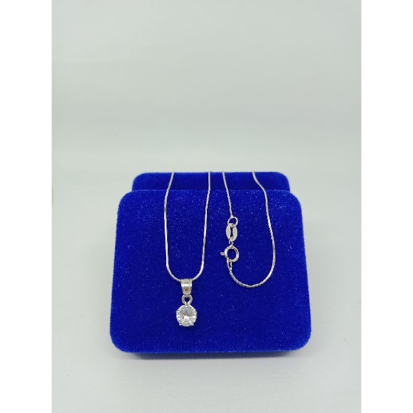 kalung rantai kasandra bulat+liontin solitaire mp/perak asli silver 925 lapis emas/perhiasan fashion wanita terbaru