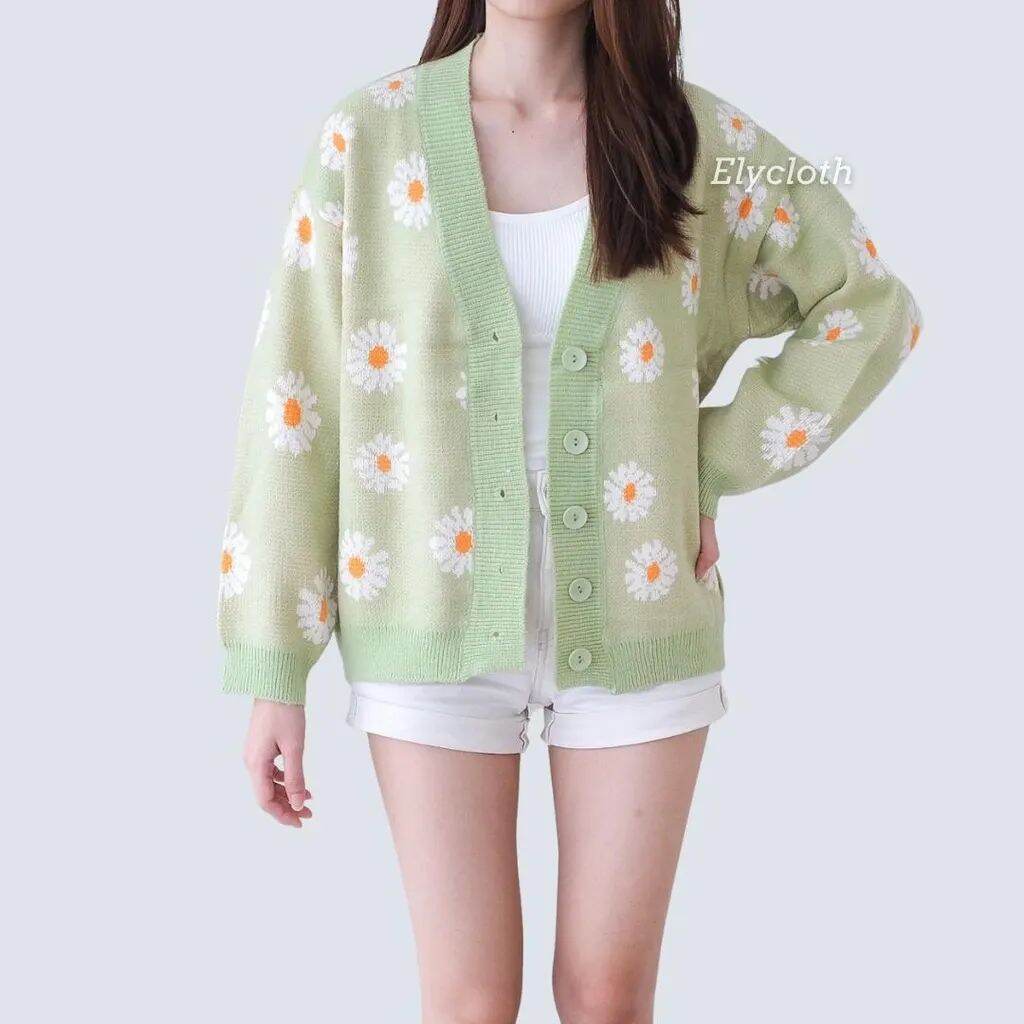 Jaket Rajut Wanita Motif Bunga Floral / Cardigan wanita murah / Cardigan Rajut Tebal / Rajut Premium