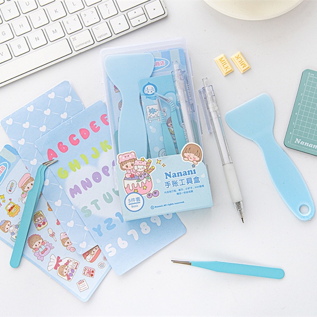 8pcs / Set Sekop + Scraper + Pinset Mini Untuk Dekorasi Scrapbook / Diary