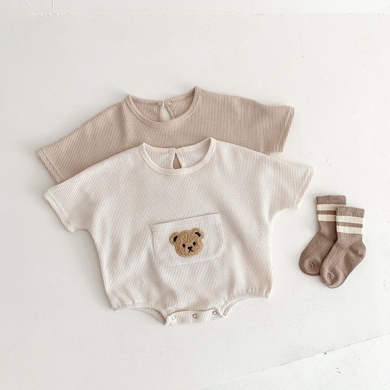 Baju jumper anak unisex lucu usia 0-2 tahun / jumpsuit bayi kekinian motif BEAR ala korea import premium