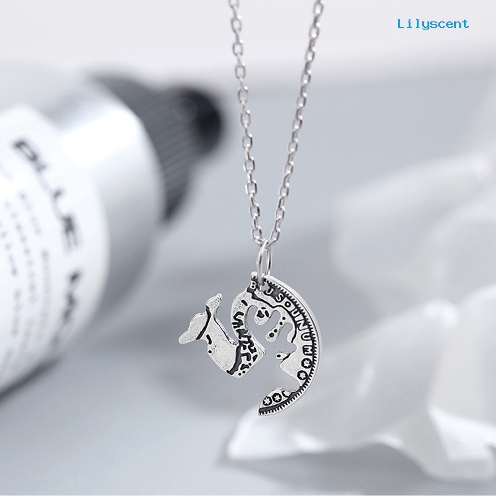 Ls 2Pcs Deer Puzzle Disc Pendant Alloy Rantai Klavikula Kalung Pasangan Kekasih Hadiah