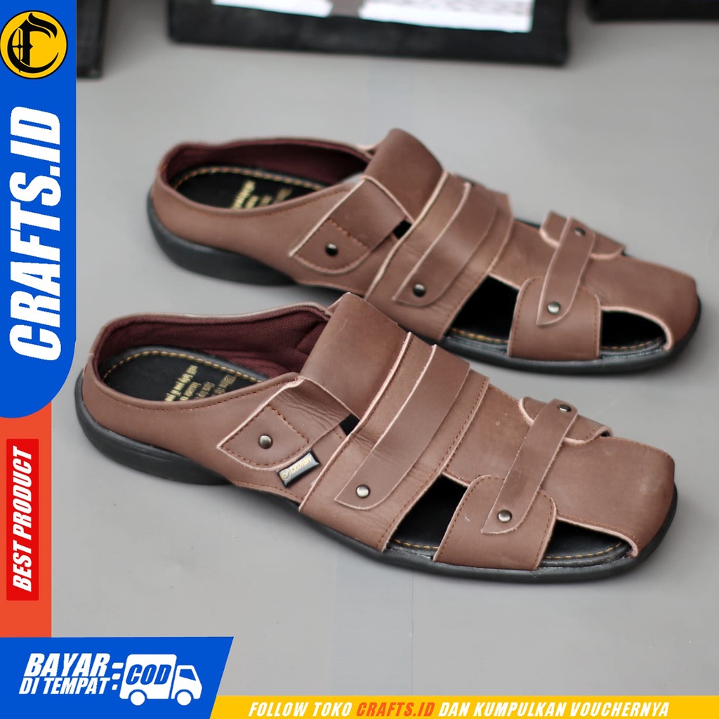 CRAFTS tutonk - Sepatu Sandal Casual Bustong Slop Kulit Asli Pria