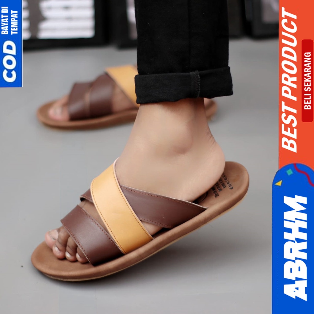 Sandal Pria Sendal Slide Pria Kulit Asli Abrhm XMIN