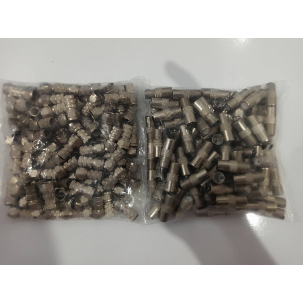 Sepasang Jack Jek Antena TV Male/Cowok + F Drat Konektor Female/Cewek