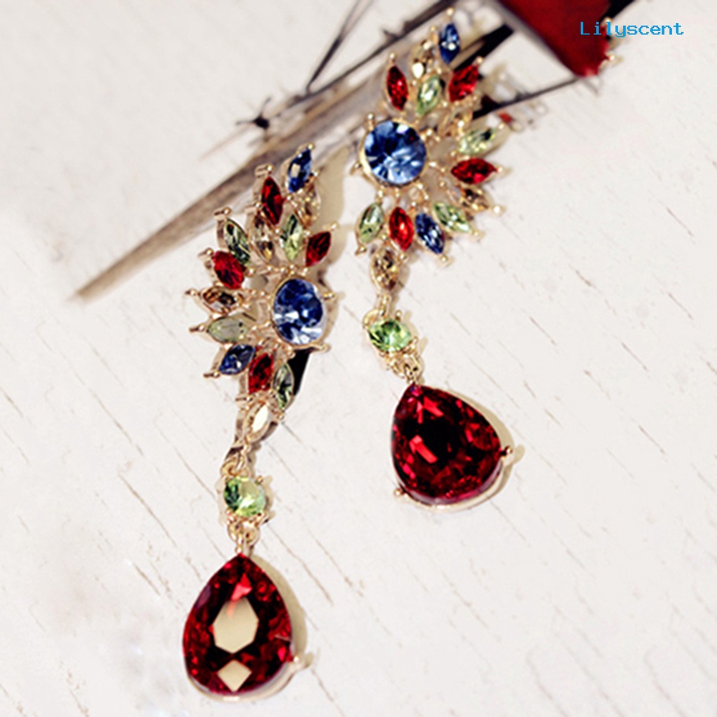 [LS] Wanita Bentuk Sayap Berlian Imitasi Panjang Menjuntai Studs Drop Earrings Perhiasan Charm