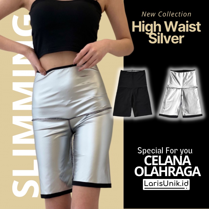 Celana Pendek Sepaha Olahraga Pembakar Penghilang Susut Lemak Tubuh Wanita Leging Legging Laging Lagging Lejing Lengging Pakaian Olahraga Bawahan Senam Aerobic Pelangsing Badan Perut Pinggang Paha Wanita Jumbo Cewek Cewe Perempuan Baju Sauna Full Silver