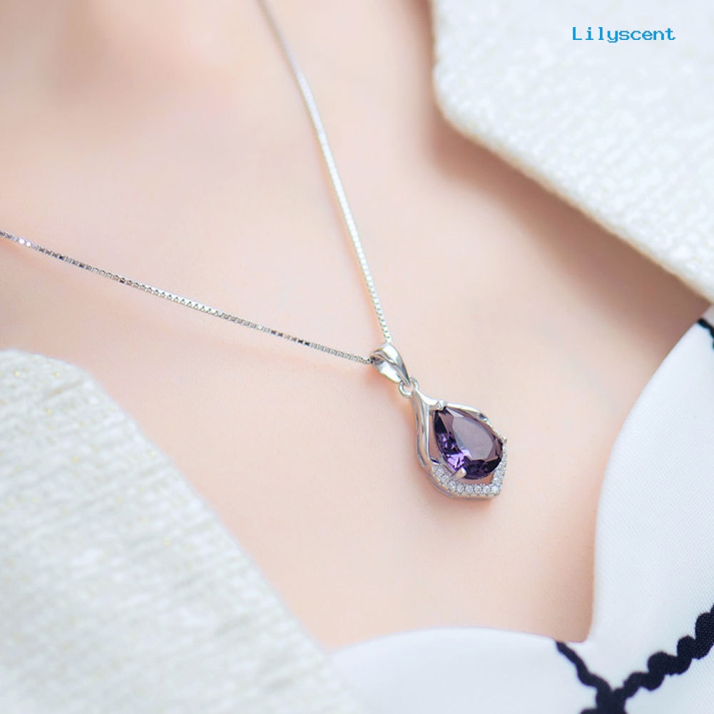 Ls Wanita Droplet Faux Amethyst Kalung Klavikula Dekorasi Liontin Perhiasan Hadiah