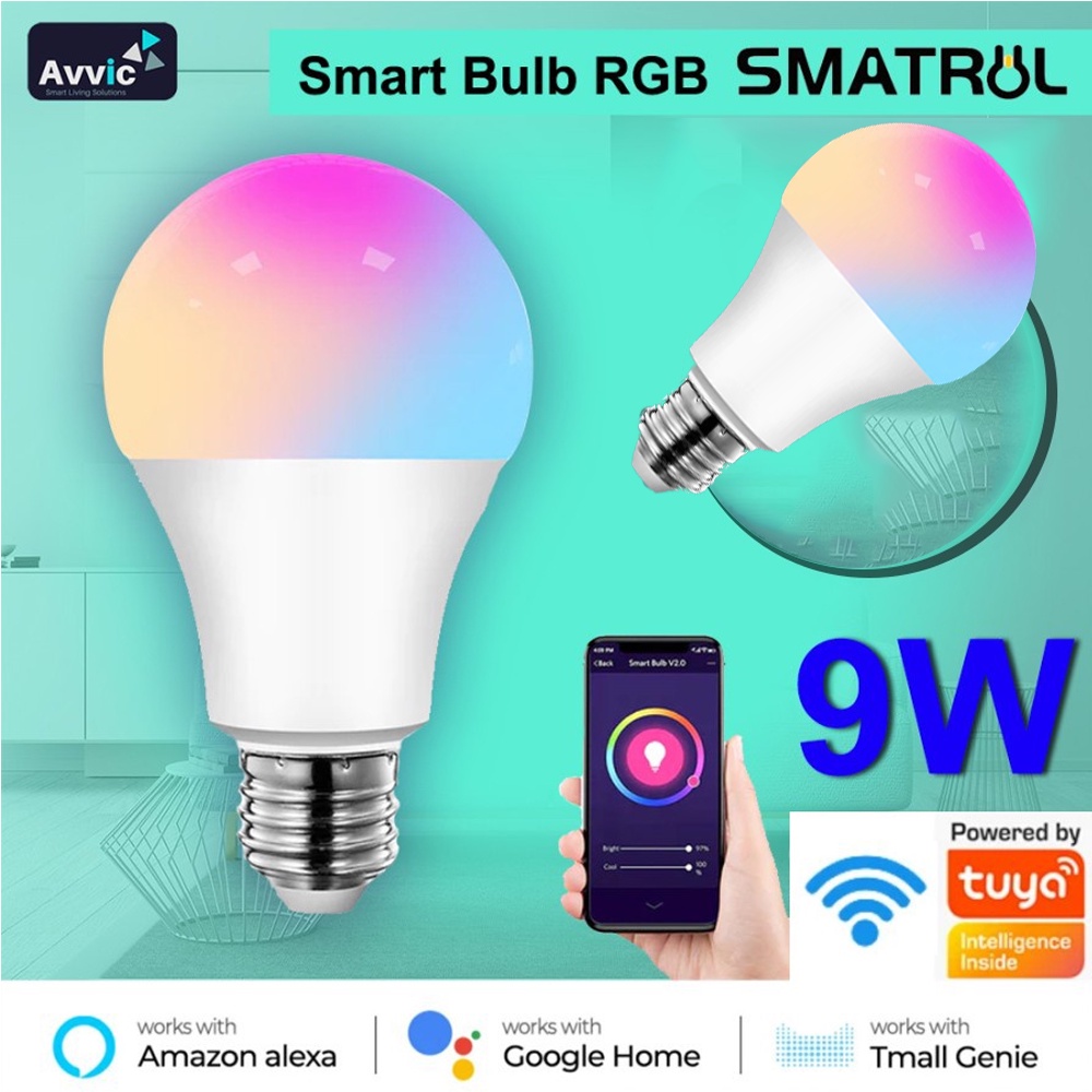 Smart LED Bulb SMATRUL RGB WW 9W Lampu Pintar Wifi IoT Wireless Home Otomation support Google Alexa