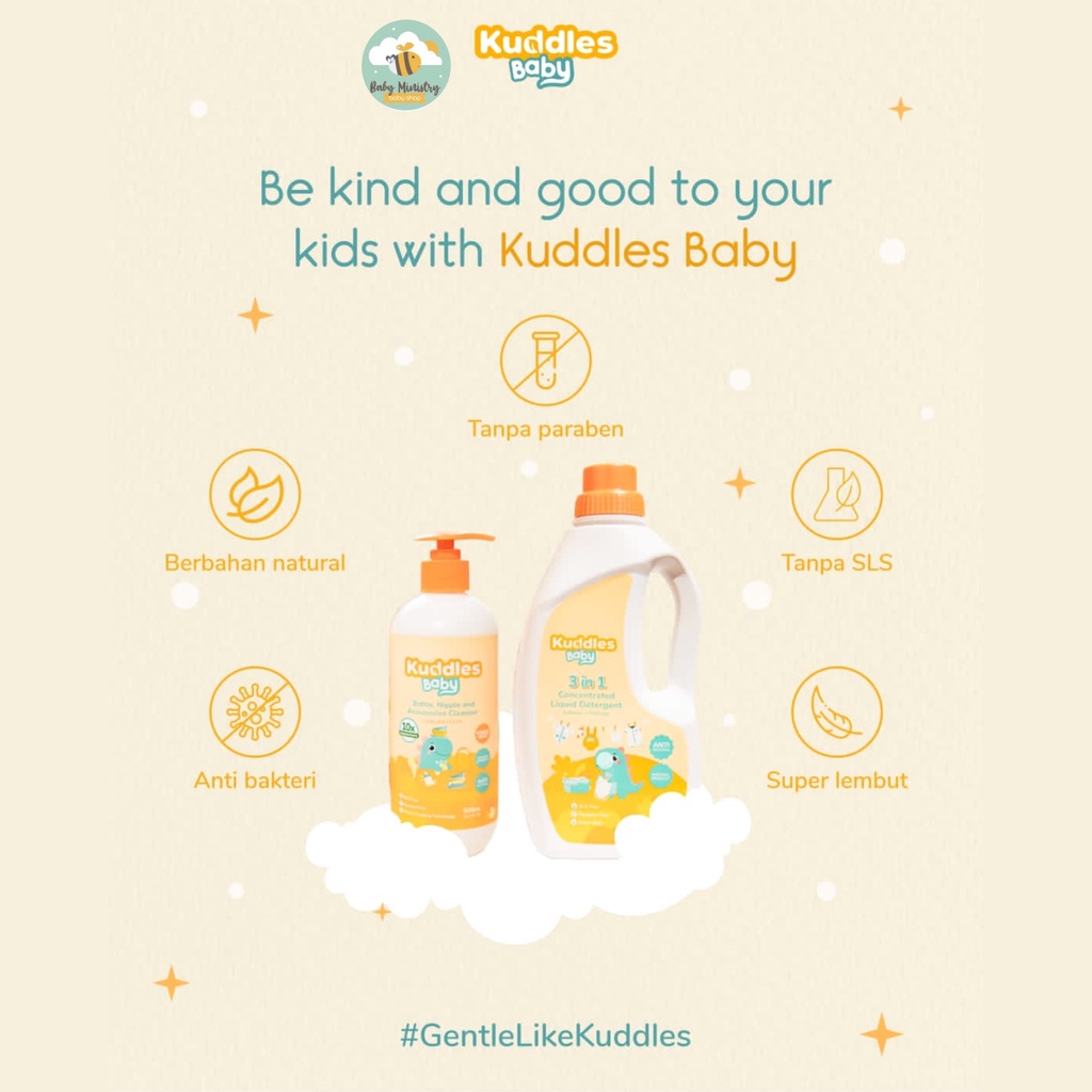 (NEW) Kuddles Natural 3 in 1 Baby Detergent (1000ML) / SENSITIVE SKIN SAFE / DETERGENT BABY / DETERGENT NO SLS