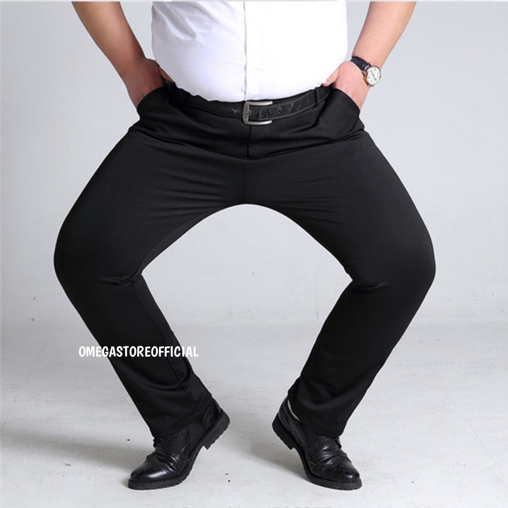 OMEGA - Celana Bahan Dasar Formal Pria Slim Fit Jumbo - Hitam