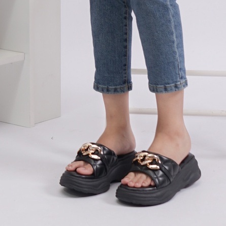 SARASARA YUK - Dunkenstock CHERIYA Sandal Wanita Wedges Chain Tinggi 5cm Size 36 - 40 Casual Sendal Platform Bellezza 37 38 39 Santai Slop Belleza Warna Fuschia Pink Selop Premium Original Beleza Kekinian Terbaru Shoes ORI Mall Official Store