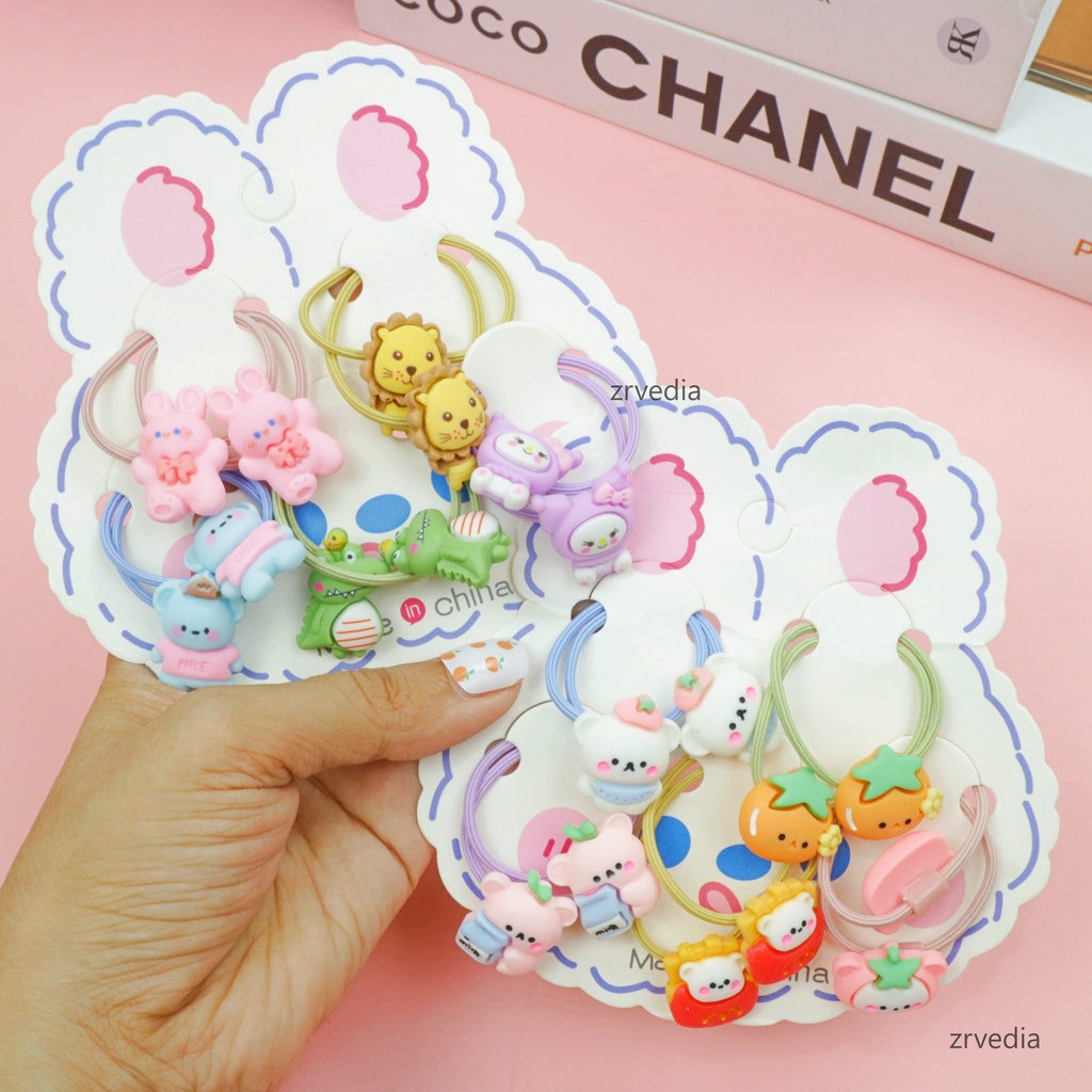 (ISI 10 - 12 PCS) Ikat Rambut Anak Clay / Kunciran Import Card Bear Resin Aksesoris Anak Perempuan Branded Kualitas Impor Kuncir Korea Style Kiosbalitaaprillia