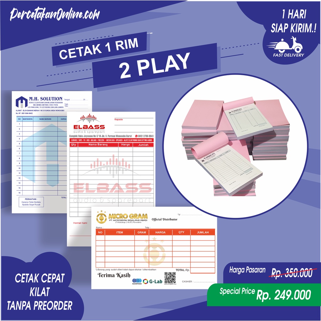 cetak nota custom surat jalan kwitansi 2 ply 1 rim desain bebas custom