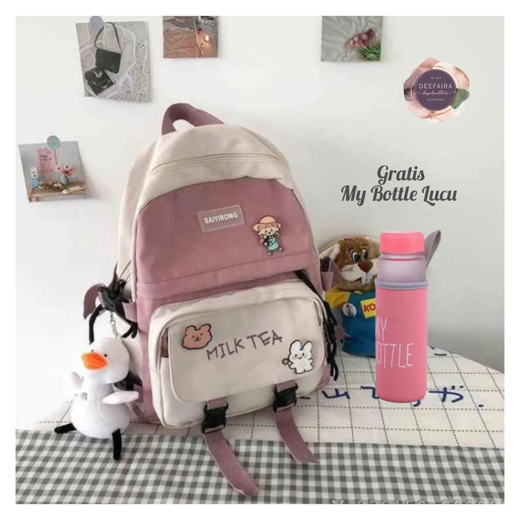 Tas Ransel Perempuan Untuk Sekolah Mulai Sd Smp &amp; Sma Motif Milkt3a Free My B0ttle Lucu