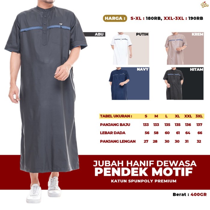 Jubah Haramain Pakistan Gamis Muslim Pria Lengan Pendek Original Model Hanif Motif