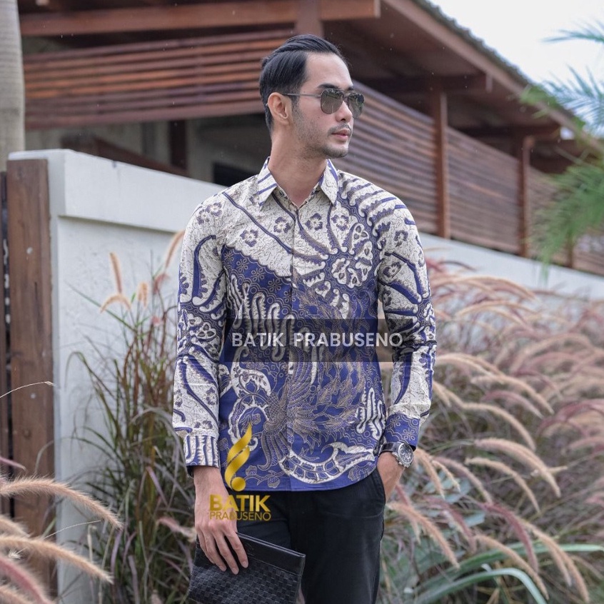 ABINAWA Batik PRABUSENO Original 100% Katun Asli Pria Lengan Panjang Printing Kemeja Formal Kantor  