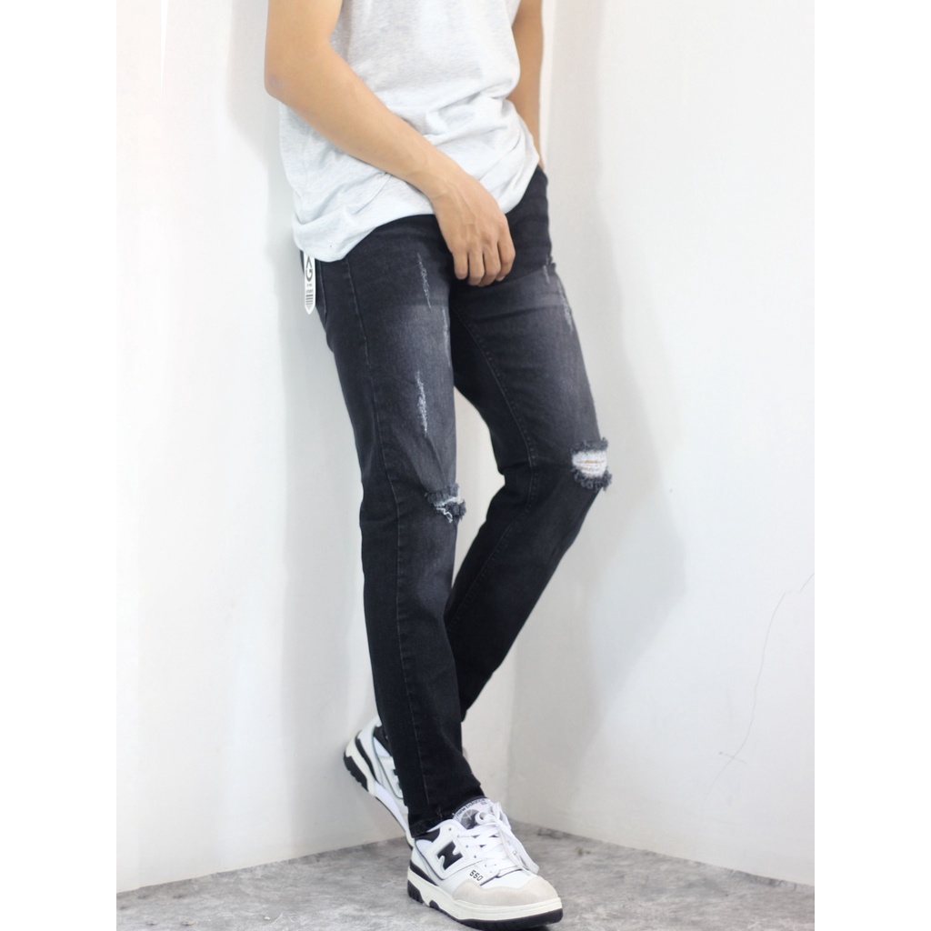 celana sobek pria panjang slimfit / jeans panjang pria sobek / jeans sobek lutut pria / jeans pria sobek / jeans sobek panjang