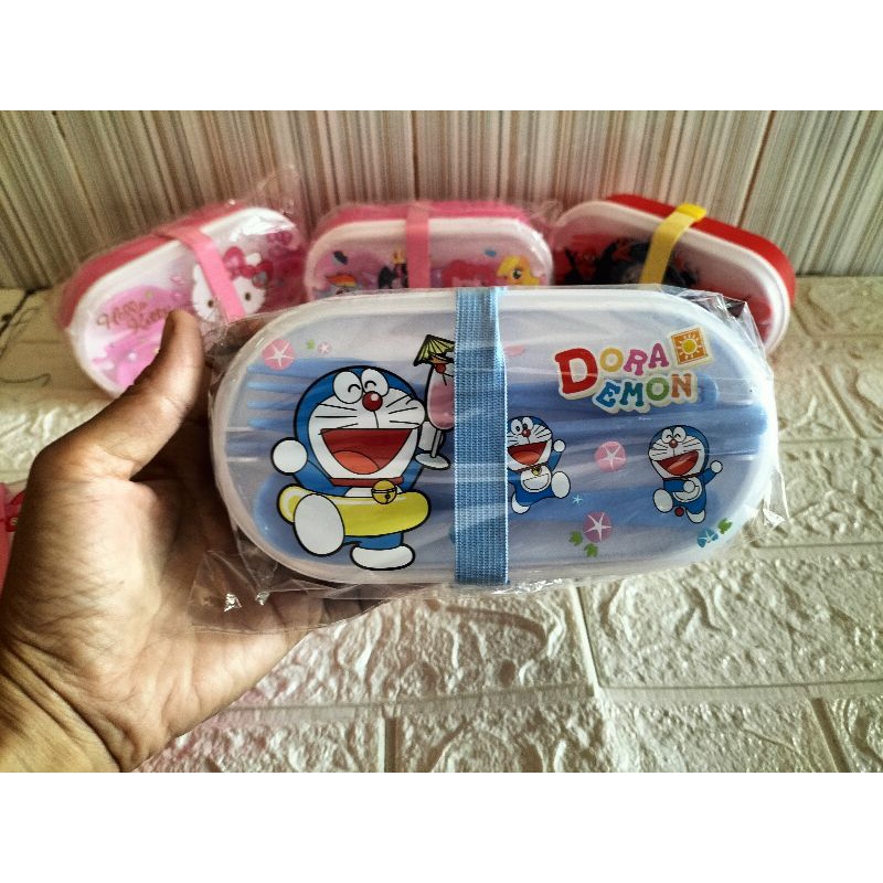 (COD) Lunch box 2 susun karet / Lunch box karakter / tepak bekal 2 tingkat