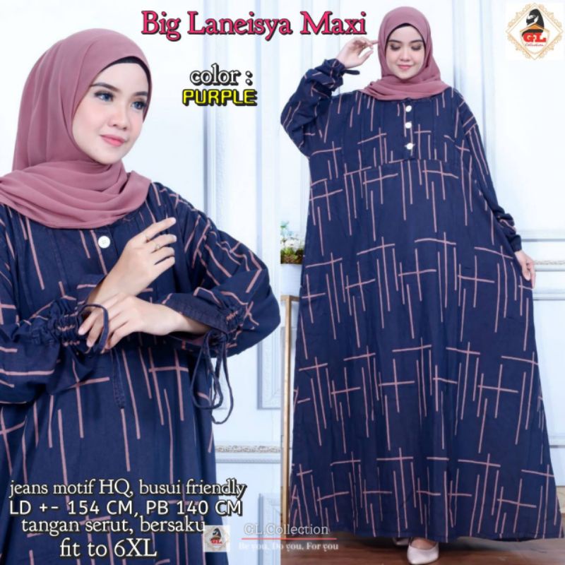 LD 150 | LD 130 Baju Gamis Jeans Motif Import BIG LANEISYA MAXY