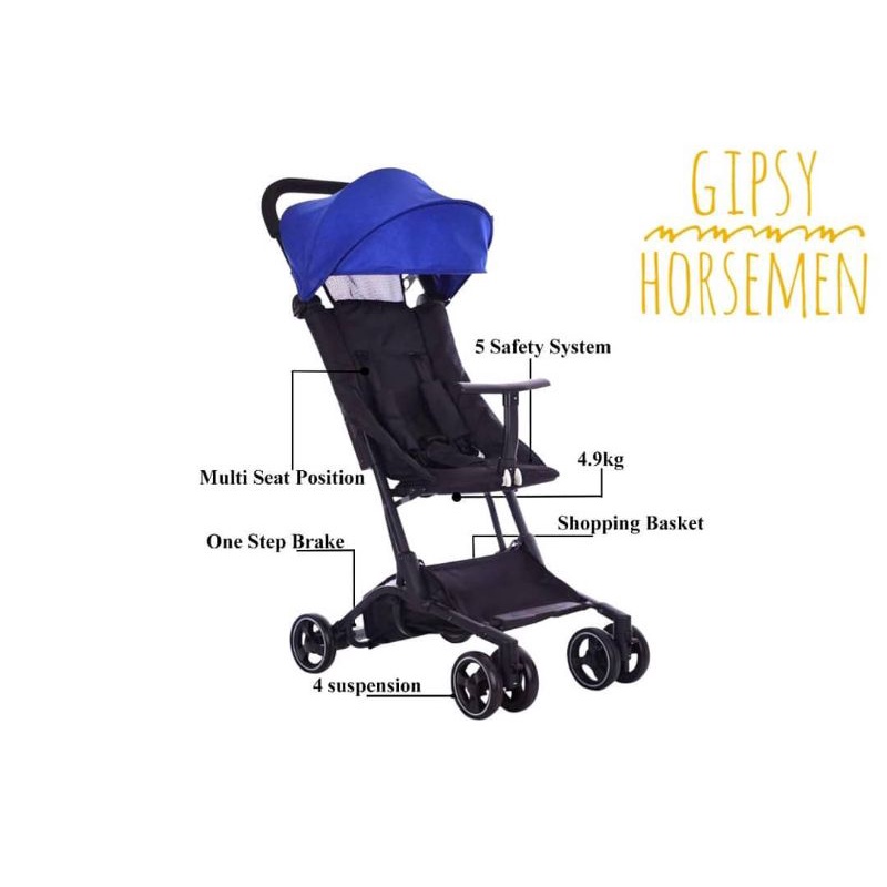 HM7002 Gipsy Blue Stroller Stroler Stoler Stoller Cabin Size Kabin Pesawat Lipat Kecil Mini New Born