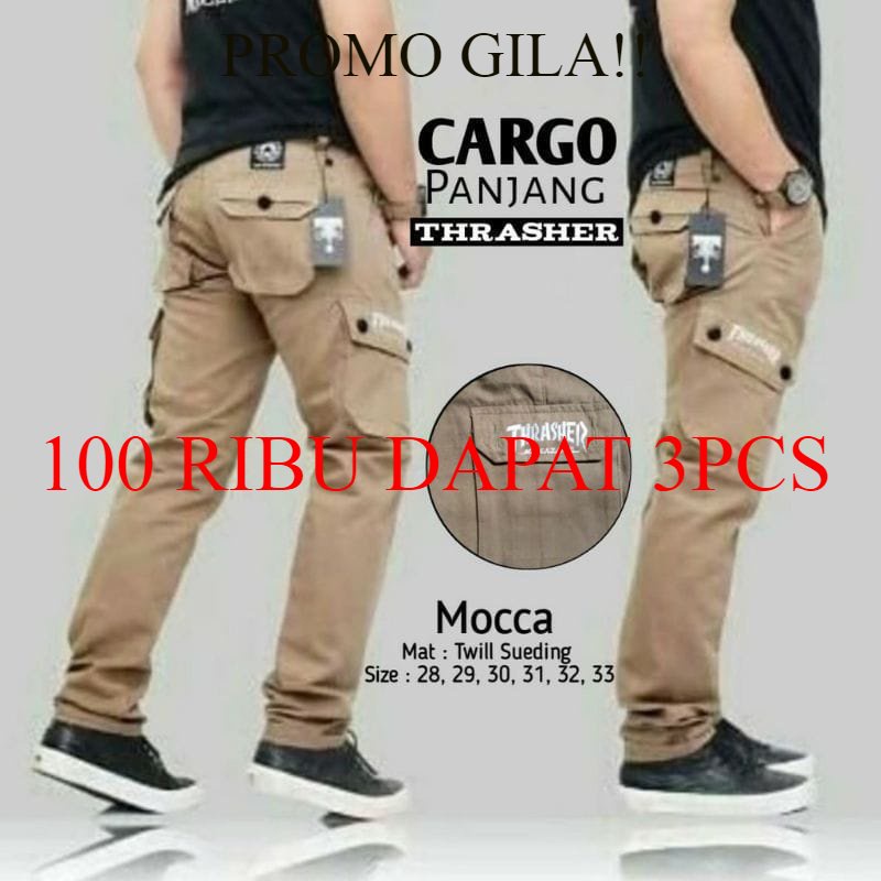 PAKET HEMAT 100 RIBUAN DAPAT 3PCS YANG LAGI HITS Celana Cargo Panjang TRASHER 27-38 Army Loreng Ufc Venum Mma Pantai Gym Lari Fitnes PINGGANG KARET