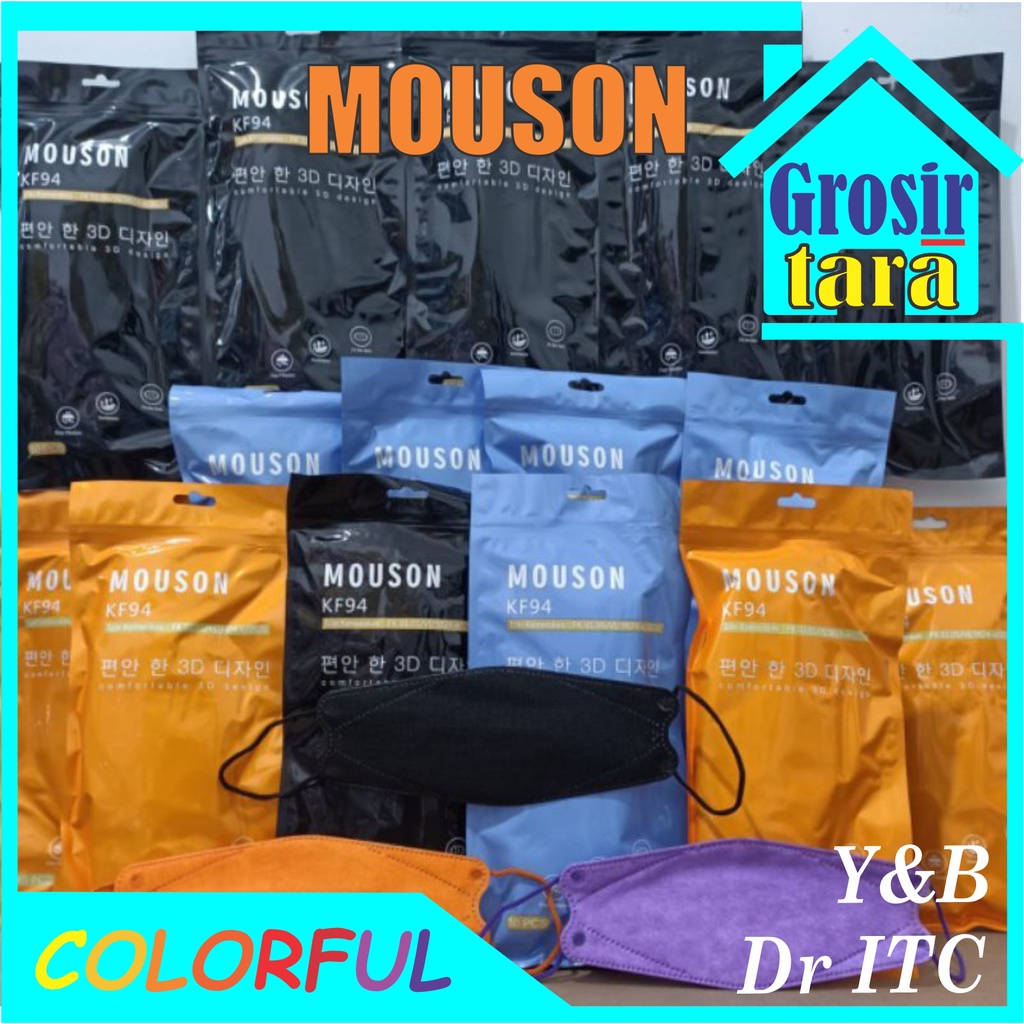 Masker KF94 4ply MOUSON Warna DEWASA Wemaze hitam putih 3D Premium dr itc 4 ply  isi 10Pcs y&amp;b