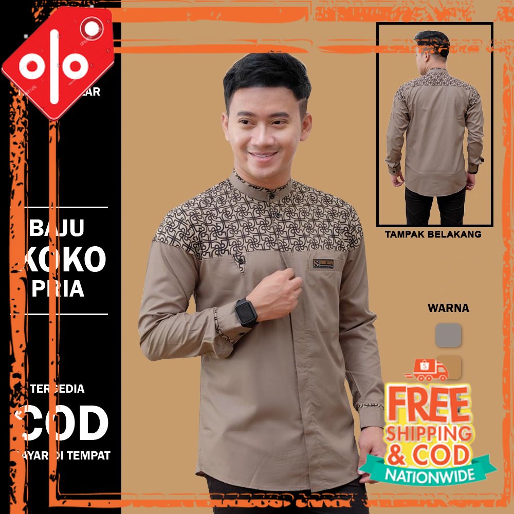 Kondangan nikahan arisan alisan / Baju Koko Pria Lengan Panjang Motif Batik Bima