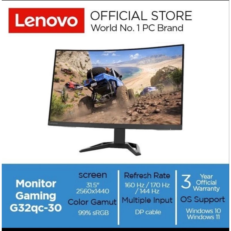 LED Monitor Lenovo 32inch GAMING G32QC-30 31.5INCH QHD CURVED VA