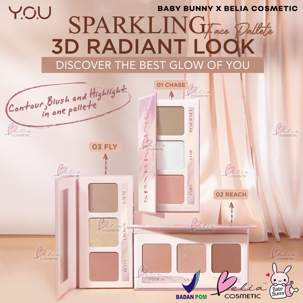 ❤ BELIA ❤ YOU 3 in 1 Sparkling Face Palette for 3D Radiant Look | Contour, Blush, Highlight | BPOM