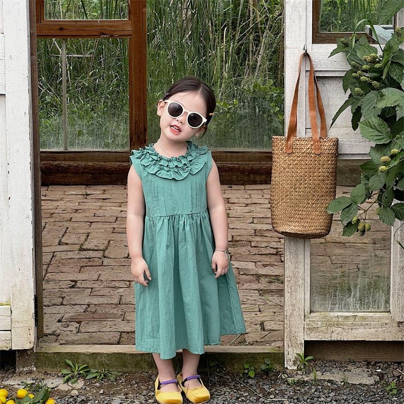 babyleona dress anak korea size 1-7thn green hijau tosca