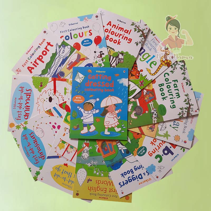Buku Mewarnai Anak Usborne First Colouring Books with Stickers